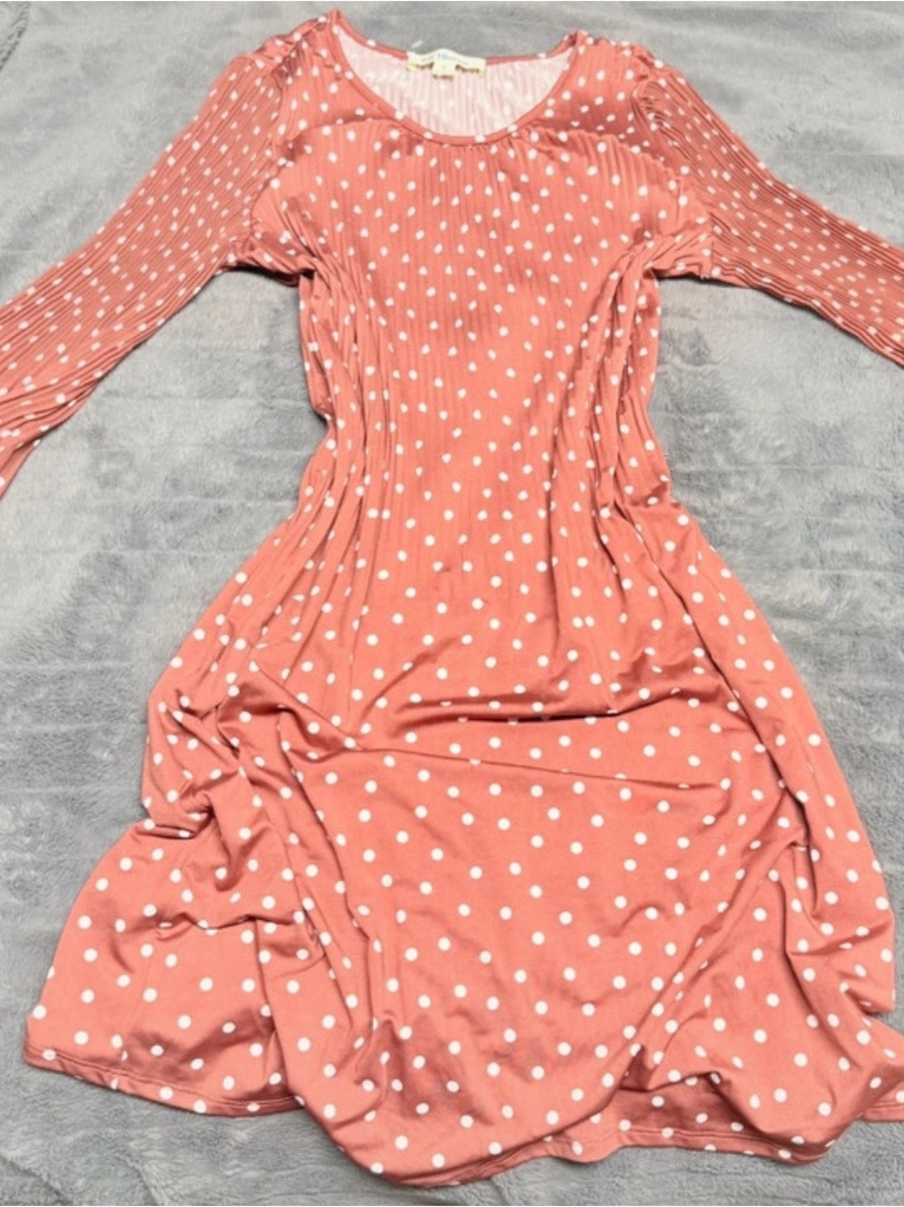 Polka Dot Long Sleeve Midi Dress - Coral